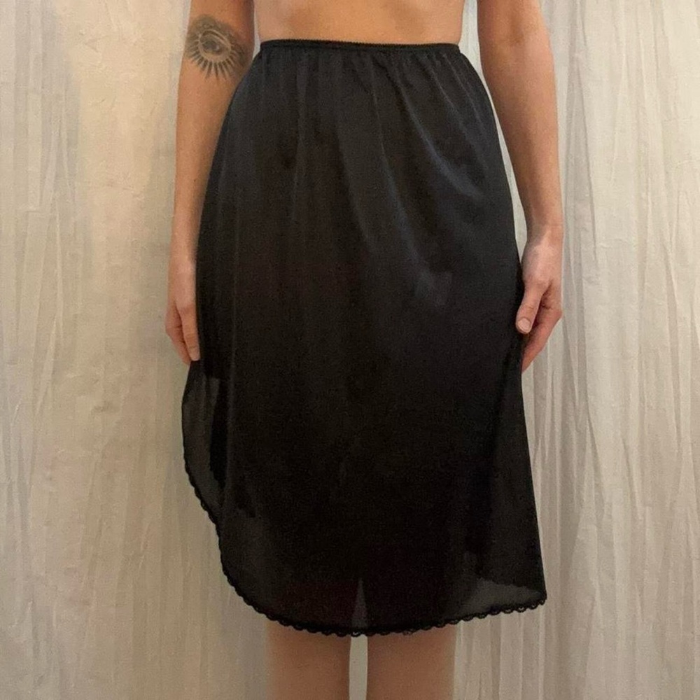 Black Slip Skirt With‎ Scalloped Hem and High Slit Half Slip